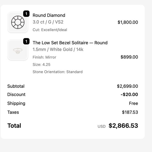 Lab diamond pre owned low set bezel solitaire round - Picture 4 of 4